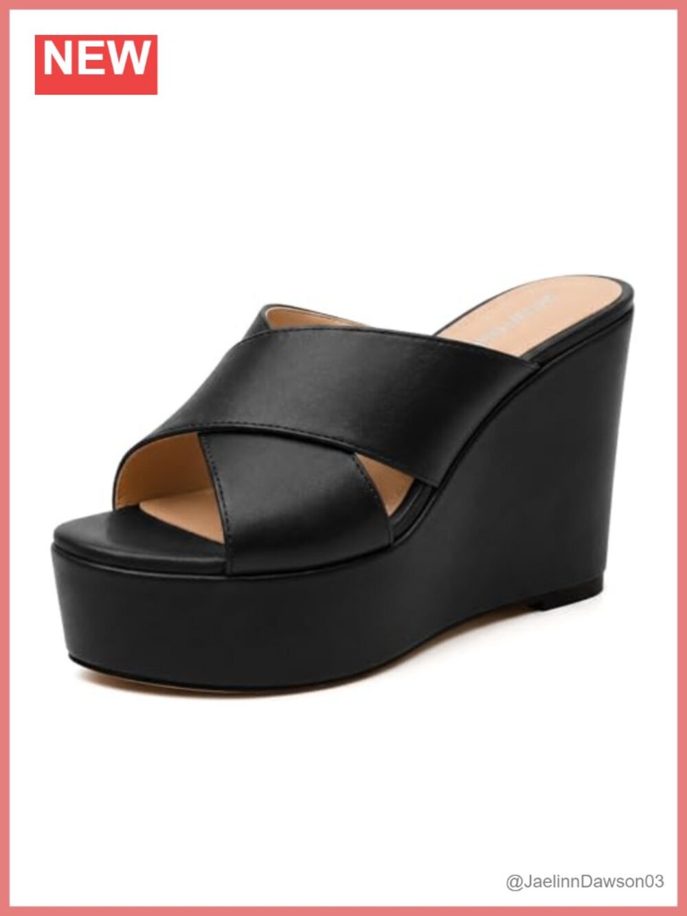 Womens Platform Wedge Sandals Slip On High Heel Mules Open Toe PU Faux Leather